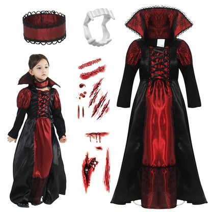 Girls Halloween Vampire Costume Adult Vampiress False Teeth Stickers Role Play Carnival Party Cosplay Outfits for Women