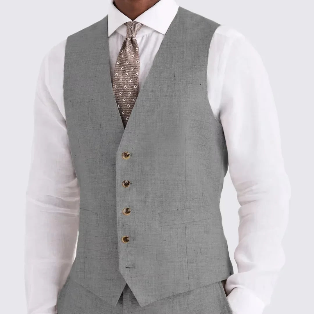Men‘s  Linen  Waistcoat Single Breasted V Neck Suit Vest Adjustable Back  Slim Fit Casual Wedding Formal  Gentleman For Beach