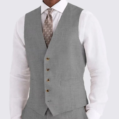 Men‘s  Linen  Waistcoat Single Breasted V Neck Suit Vest Adjustable Back  Slim Fit Casual Wedding Formal  Gentleman For Beach