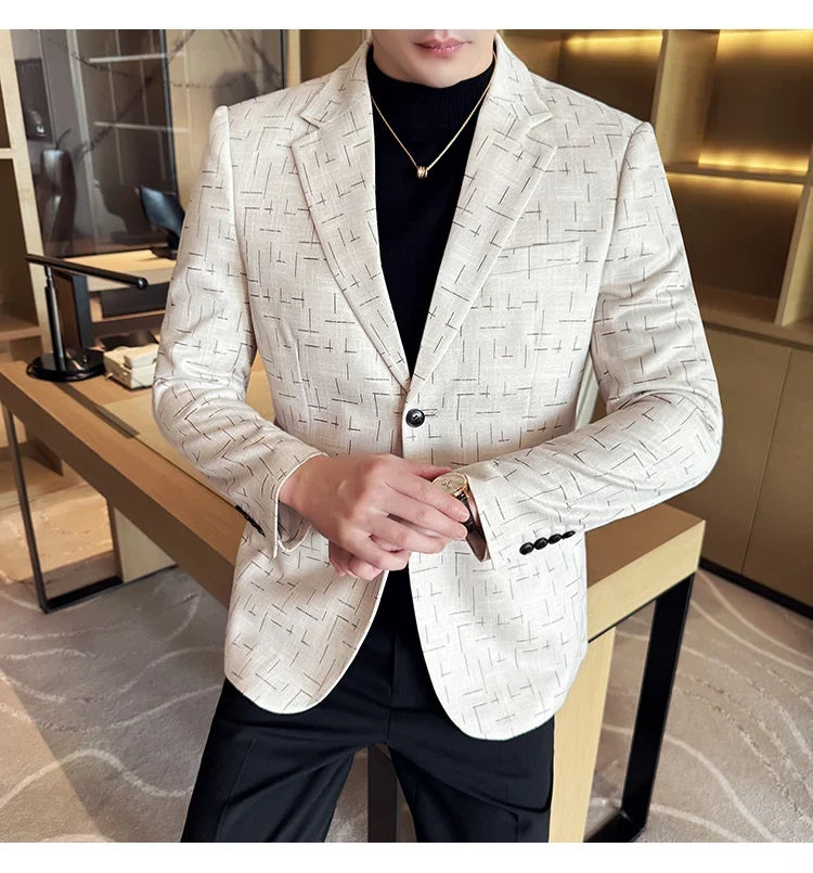 High Quality Jacquard Suit Jacket for Men 2025 Fashion Korean Style Slim Fit Business Casual Wedding Social Dress Coats 4XL-M
