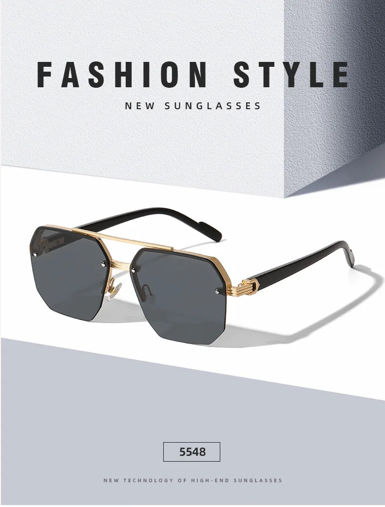 Semi-Rimless Sunglasses For Men Vacation Square Sunglasses Women Trendy Vintage Fashion Glasses Gafas De Sol Hombre Zonnebril