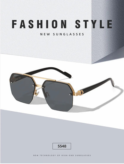 Semi-Rimless Sunglasses For Men Vacation Square Sunglasses Women Trendy Vintage Fashion Glasses Gafas De Sol Hombre Zonnebril