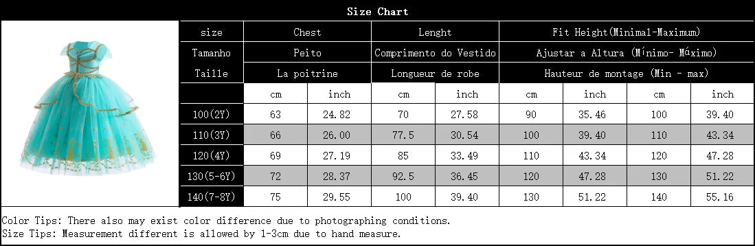 Jasmine Princess Dress for Girls Cosplay Aladdin Magic Lamp Costume Kids Halloween Birthday Carnival Party Vestidos