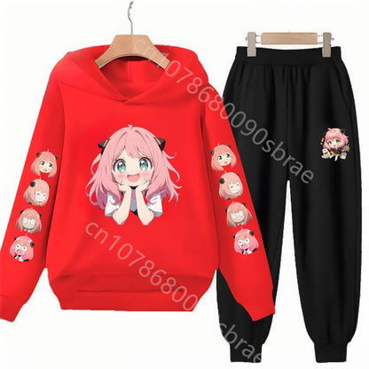 Children's Suit Hoodies Top+Bottom Girls pink Boy black Age 3-12 Coat Casual Toddler Sweatshirt  Anime Spy X Family Clothing