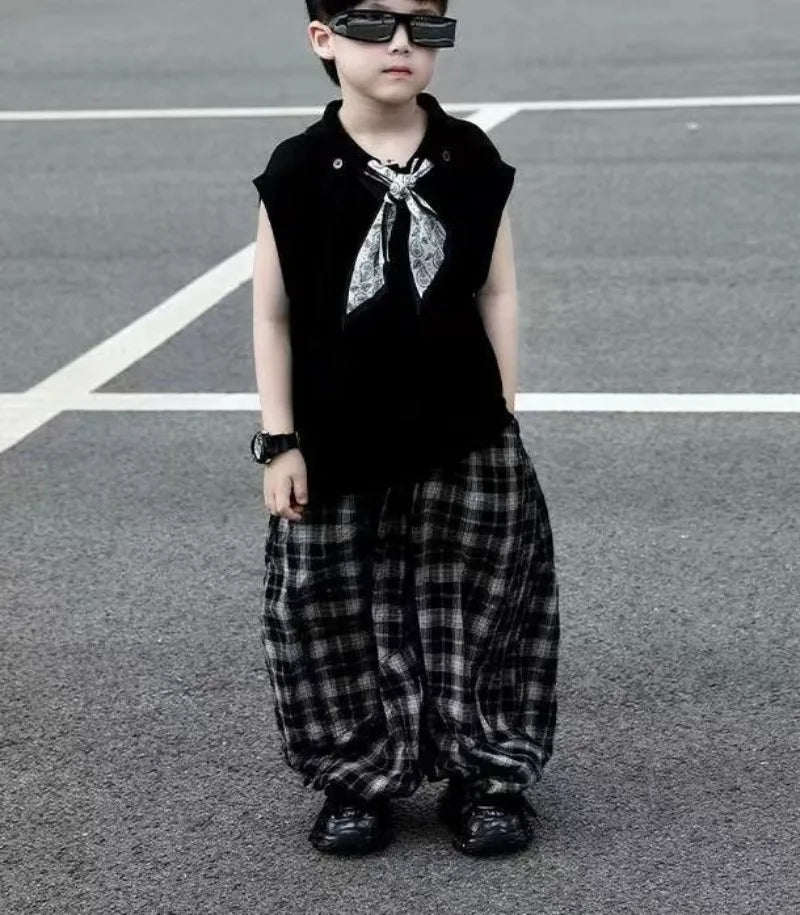 Mosquito Proof Knitted Pants Junior Boys' Summer Clothing Kids Clothes Korean Children Top Bottom Set Boy Boy's Children's Suit