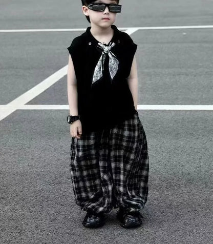 Mosquito Proof Knitted Pants Junior Boys' Summer Clothing Kids Clothes Korean Children Top Bottom Set Boy Boy's Children's Suit