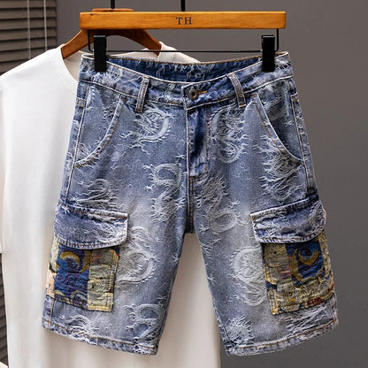 Printed Men's Clothing Denim Shorts Men Summer New Fashion Bermuda Jeans Street Wear Straight Personality Male Short Pants