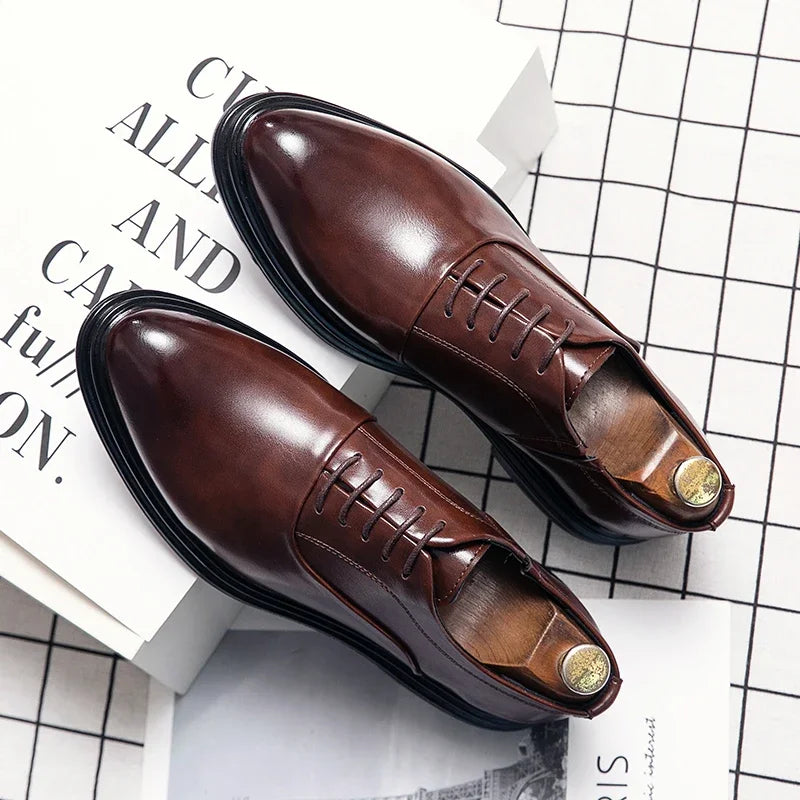 Business Formal Leather Shoes Men's Casual with Suit Low Top Solid Wedding Shoes Color Fashion Oxford Shoes Pointed Office