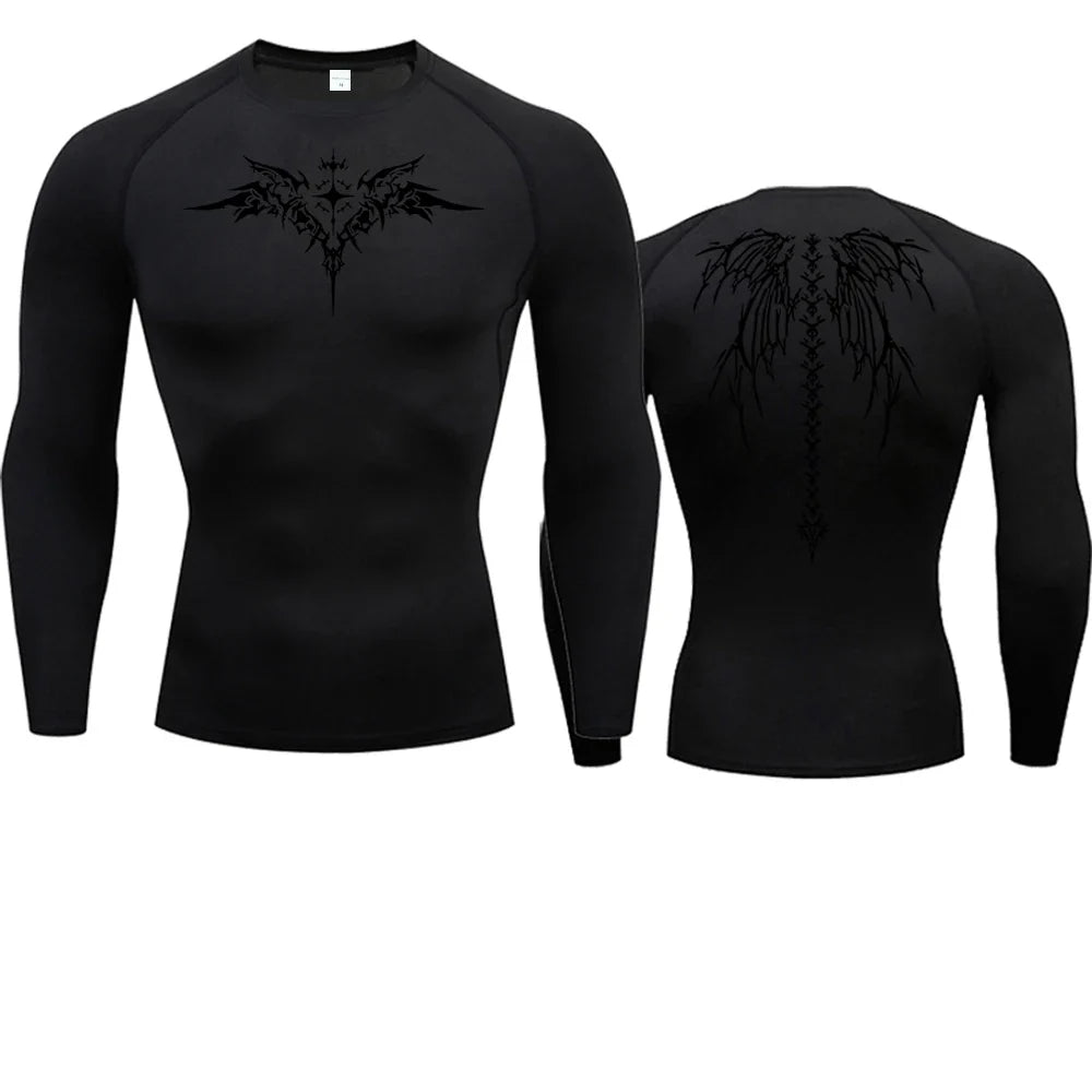 Men's Compression Shirt Anime Print Gym Sport Quick Dry Gym TShirts Fitness Athletic Undershirts Elasticity Tops Tee Summer Male