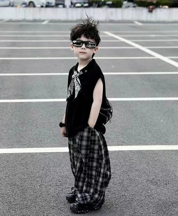 Mosquito Proof Knitted Pants Junior Boys' Summer Clothing Kids Clothes Korean Children Top Bottom Set Boy Boy's Children's Suit