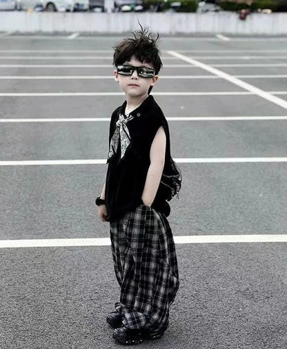 Mosquito Proof Knitted Pants Junior Boys' Summer Clothing Kids Clothes Korean Children Top Bottom Set Boy Boy's Children's Suit