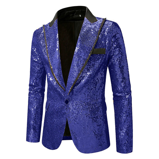 2026 Men's Stylish Green Blazers, Single-Breasted Black Collar Jacket,Perfect for Parties/Stage Performances,Sequin Decoration