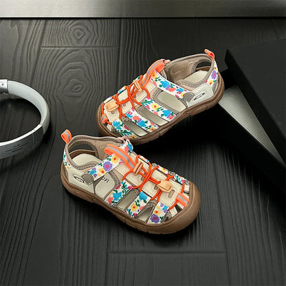 Summer Children Sandals Boys Girls Breathable Hollow Beach Shoes Baby Cute Print Sport Sandals