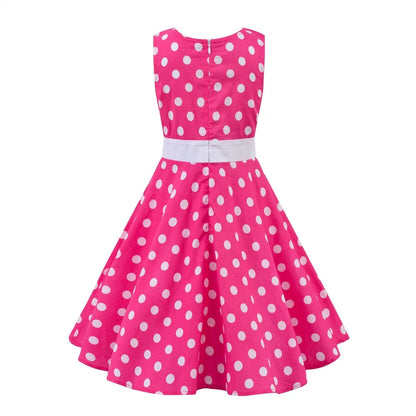 LPATTERN Girls' Vintage Rockabilly Dress Party Retro Polka Dot Floral Pattern A-line Dresses Pleated Skirt Knee-Length for 4-10Y