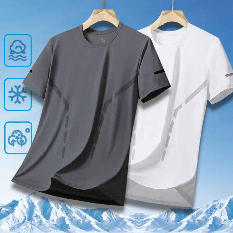 Ice Silk Men's T-Shirt Quick Dry Thin Short Sleeve Breathable Half Sleeve Large Size Casual Sporty Trendy round Neck Short Sl...