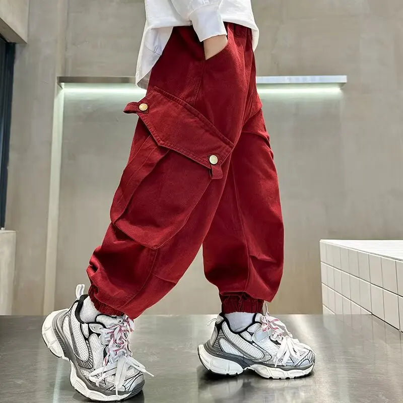 High Quality Boys Sweatpants Autumn Kids Casual Pants for Boy Korean Children's Clothes 2025 Spring Loose Cotton Red Trousers