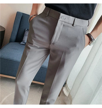 High Quality British Style Business Casual Pants Men's Spring Summer Solid Color Slim Fit Formal Wear Suit Pants Men Clothing