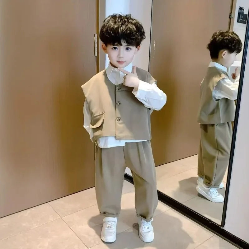 Three-piece Suit with Vest Coat Set Shirt Children's Boy Child 2025 Kids Clothes Boy´s Clothing Autumn Winter Boy's Year Old New