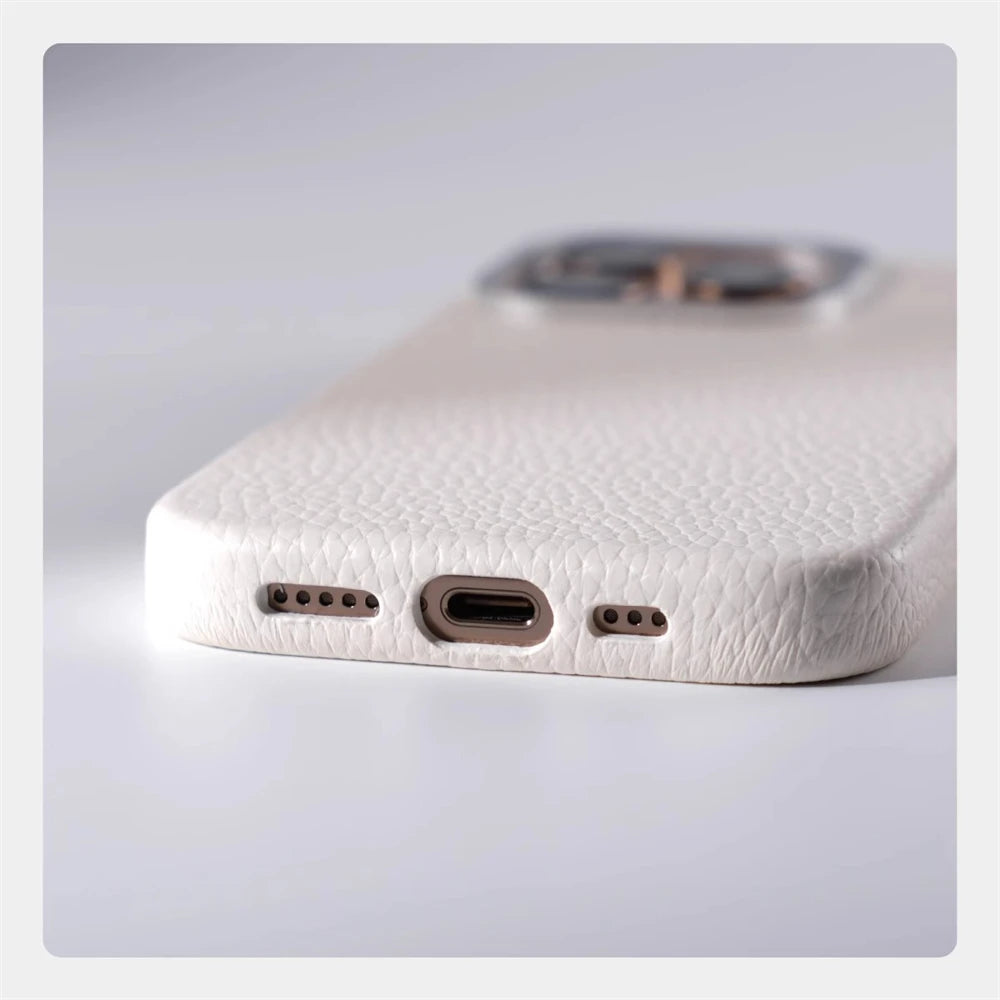 Luxury Business Lychee Texture Leather Shockproof Case For iPhone 17 Pro Max 16 15 14 13 For MagSafe Magnetic Alloy Lens Cover