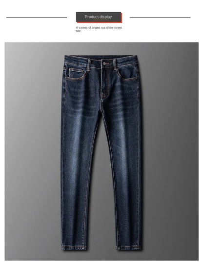 Light Luxury Blue Jeans Men's Autumn and Winter Thick 2024 New Simple and Versatile Casual Stretch Slim High-End Trousers