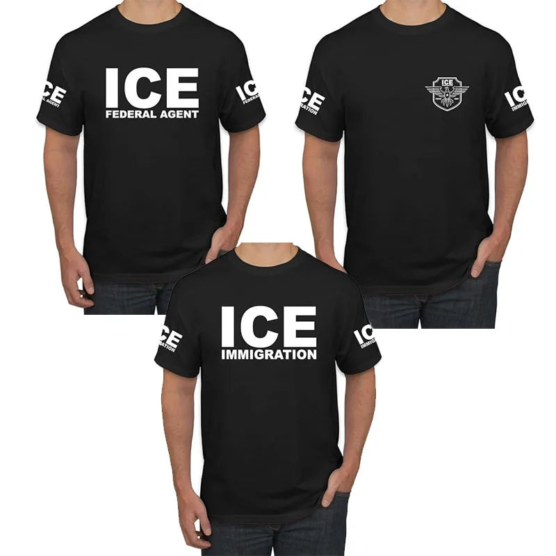 ICE Immigration Police, Fedral Agent Customs Enforcement Political Men's Novelty T-Shirt Humor Funny Letters Printed Saying Tee