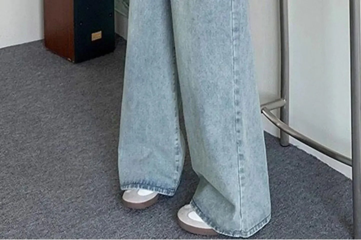 Elastic Waist High Waist Wide Leg Jeans for Women Loose Straight Blue Long Denim Pants Female Fashion Streetwear Jeans