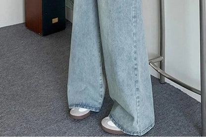 Elastic Waist High Waist Wide Leg Jeans for Women Loose Straight Blue Long Denim Pants Female Fashion Streetwear Jeans