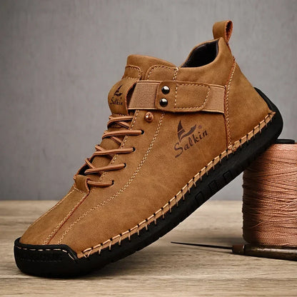 Handmade Leather Casual Men Shoes Design Sneakers Man Breathable Leather Shoes Men Ankle Boots Outdoor