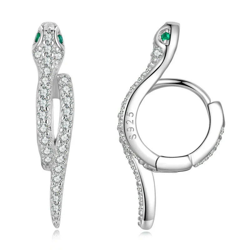 925 Sterling Silver 3D Snake Earrings for Women Shiny Zircon Snake Ear Buckles Statement Fine Jewelry Party Gift BSE669