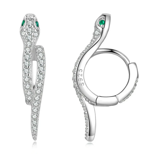 925 Sterling Silver 3D Snake Earrings for Women Shiny Zircon Snake Ear Buckles Statement Fine Jewelry Party Gift BSE669
