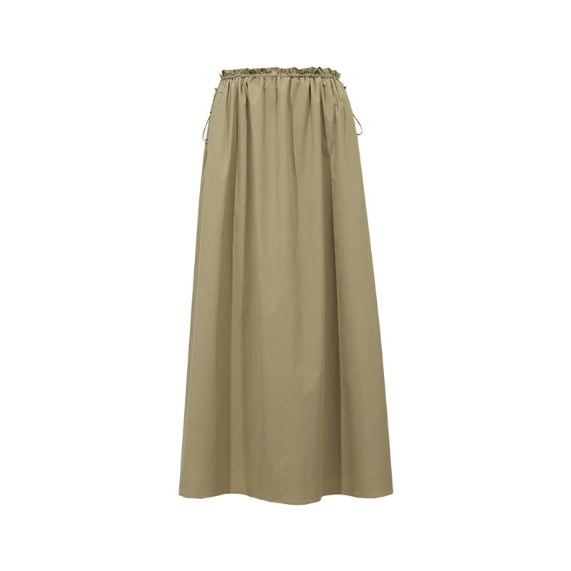 Women's Skirt 2026 Summer New Ruffle Hem Elastic Waist A-Line Midi Skirt Casual Outdoor Loose Fit Skirt For Women 12622013