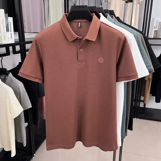 100% pure cotton high-end brand men's short sleeve polo shirt summer comfort fashion letter embossed solid color trend T-shirt