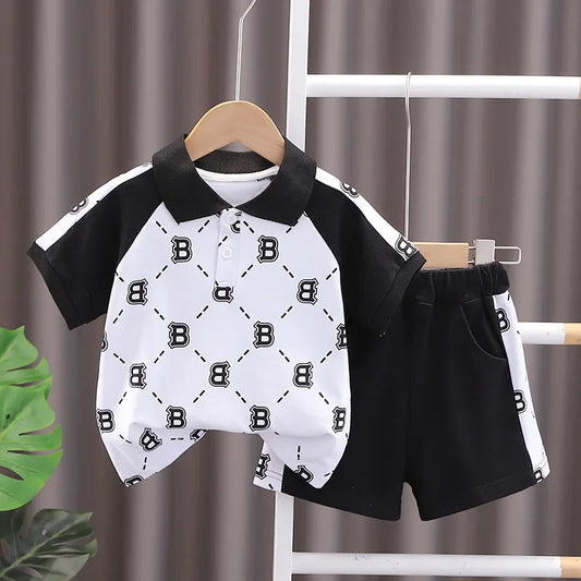 New Baby Boy Summer Clothes Set Children's Fashion Letter Print  Polo Shirt + Shorts 2-Piece Suits 0-5 Year Old