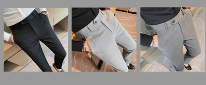 Autumn Winter New Embroidered Business Formal Pants Men Fashion Wedding Slim Fit Trousers High Quality Solid Social Suit Pants