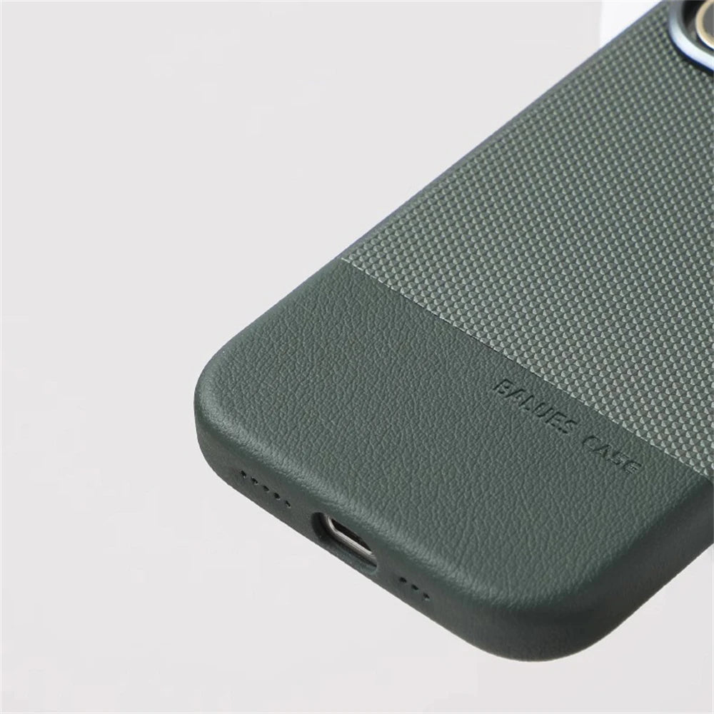 Luxury Business Hit Color Relief Leather Magnetic Case For iPhone 17 Air 16 15 14 13 Pro Max MagSafe Shockproof Alloy Lens Cover