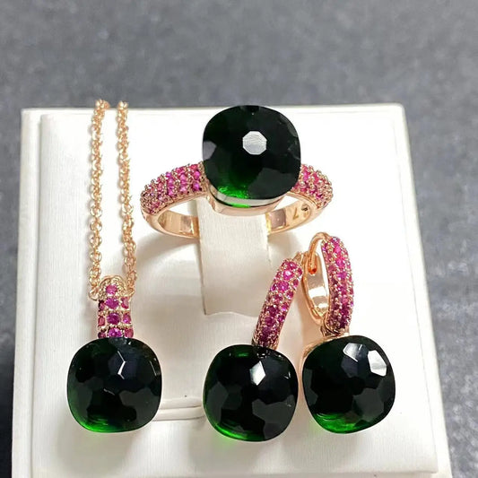 3Pcs/Set Women's Fashion Jewelry Gift Set - Rose Gold Plated Ring Earrings Necklace with Inlay Purple Zircon Crystal