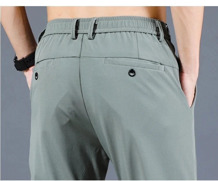 2026 Summer New Thin Ice Silk Stretch Men's Pants Casual Elastic Waist Smooth Trouser Pants Male Brand Clothing 5 Colour