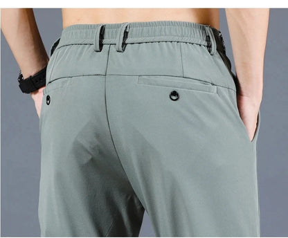 2026 Summer New Thin Ice Silk Stretch Men's Pants Casual Elastic Waist Smooth Trouser Pants Male Brand Clothing 5 Colour