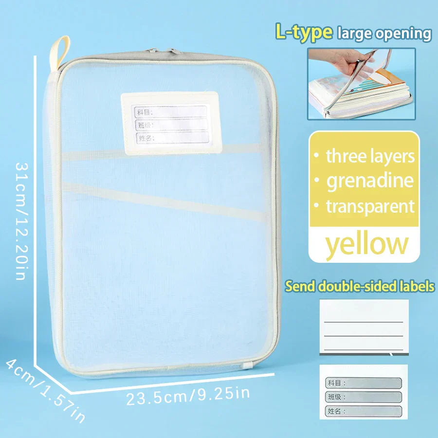 1 Pcs A4 Transparent File Subject Classification Thickened 5 Colors Mesh Simple Hand Storage Bag