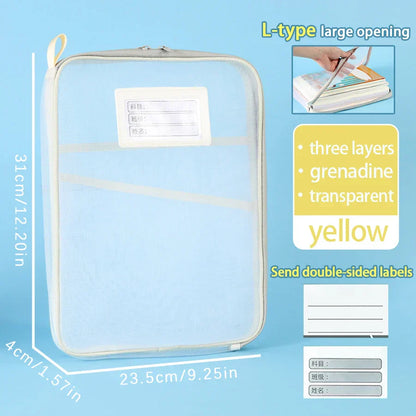 1 Pcs A4 Transparent File Subject Classification Thickened 5 Colors Mesh Simple Hand Storage Bag