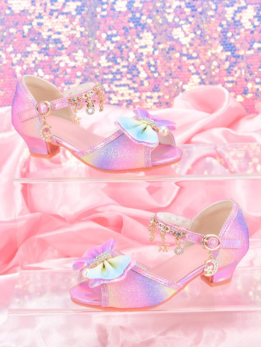 Girls' Fashion Rainbow Glitter High Heel Shoes, Children Dress Up Pageant Runway Performance Party Sandals
