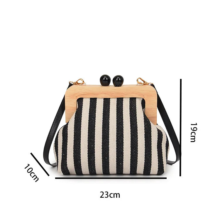 Fashion Striped Wooden Clip Shell Women Shoulder Bags Elegant Crossbody Bags Clutch Purses for Party 2026