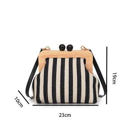 Fashion Striped Wooden Clip Shell Women Shoulder Bags Elegant Crossbody Bags Clutch Purses for Party 2026