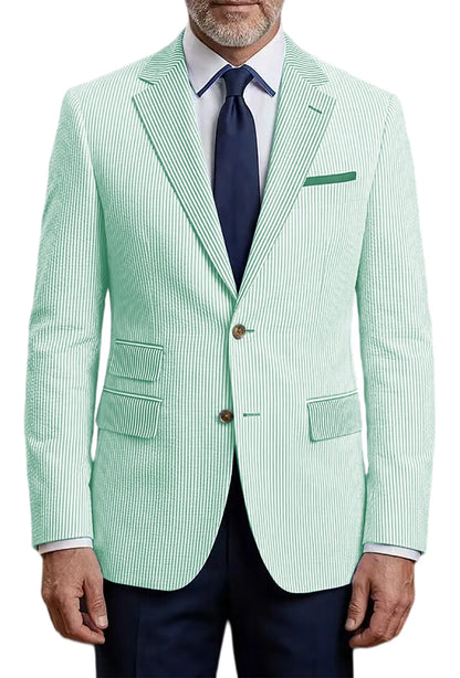 Men's Striped Seersucker Blazer Slim Fit Casual Suit Jacket Formal Business Coat Breathable Spring Summer Streetwear Outerwear