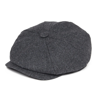 Wool Tweed Newsboy Cap Herringbone Men British Gatsby Retro Hat Driver Flat Cap for Male Vintage Herringbone Beret