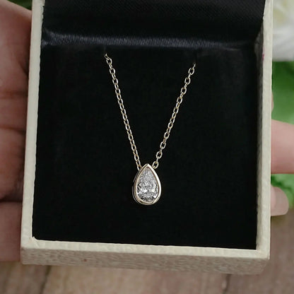 1-4ct Pear Cut Moissanite Necklaces for Women s925 Sterling Silver Chain Bezel Set Solitaire Gemstone Pendant Necklace