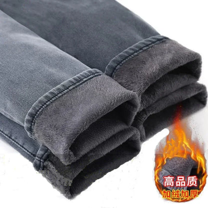Winter Thick Plus Velvet Men Middle Waist Skinny Jeans Simple Fleece Warm Slim Fit Stretch Boy Casual Denim Pencil Pants