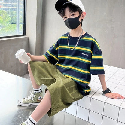 Stripe Outdoor Clothes for Children Tracksuit Boy 7 14 Years Clothing Boys Outfit Set 10 Children's Suit Boy's Child Summer Sets