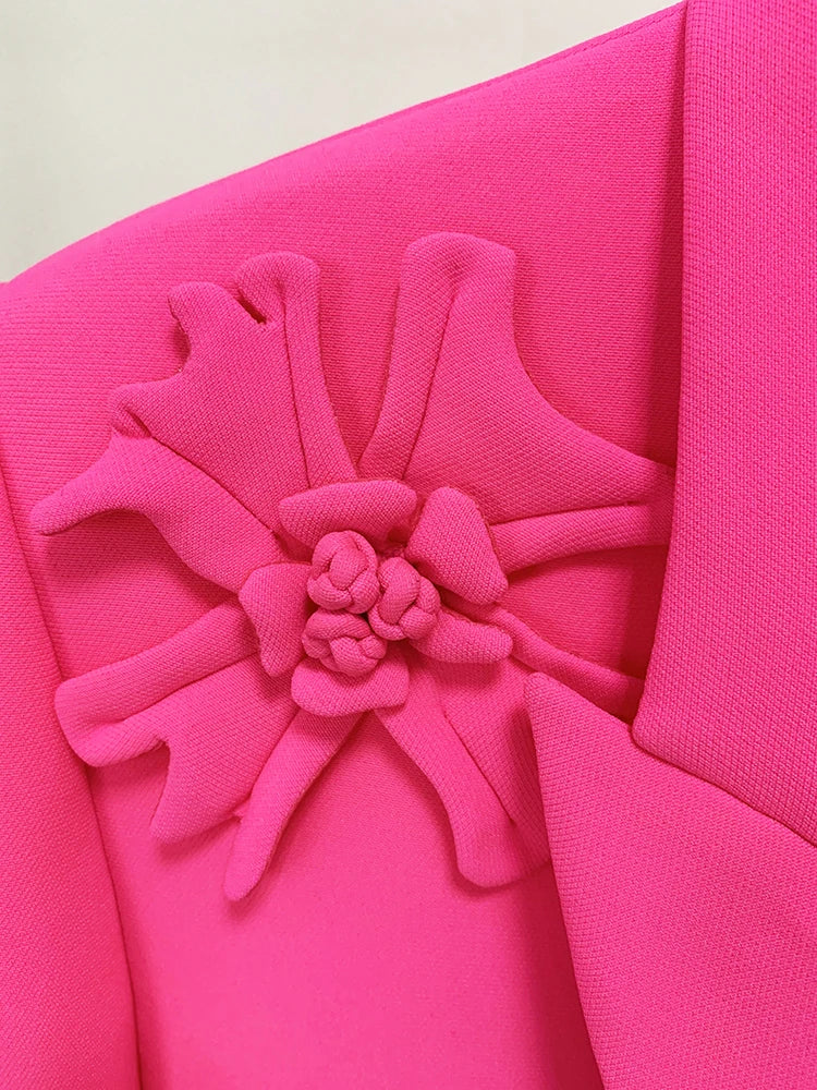 HIGH STREET Newest 2026 Fashion Designer Jacket Women's Stereoscopic Flowers Appliques Double Breasted Long Blazer