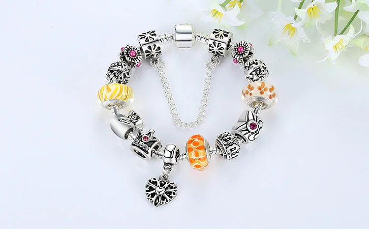Queen Jewelry Charms Bracelet & Bangles With Queen Crown Beads Bracelet for Women PA1823
